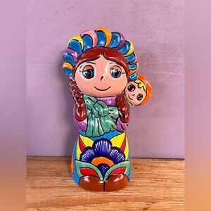 Colorful Talavera Doll Mother with Child Decor.